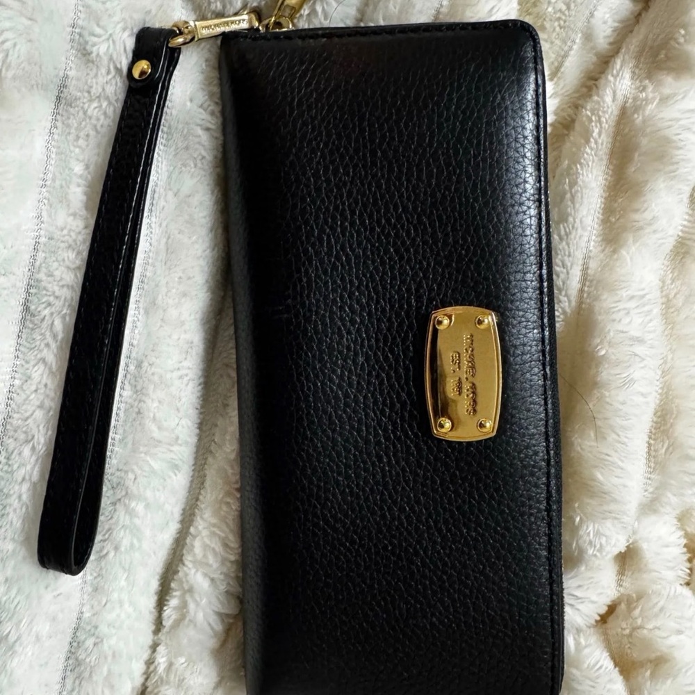 Michael Kors Black Wristlet with Gold Accents